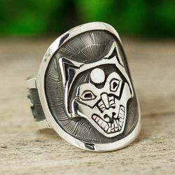 Image for Wolf Motif Mens Ring Moon Wolf