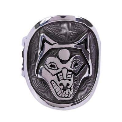 Alternate image for Wolf Motif Mens Ring Moon Wolf