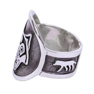 Alternate image for Wolf Motif Mens Ring Moon Wolf