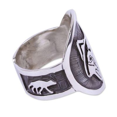 Alternate image for Wolf Motif Mens Ring Moon Wolf