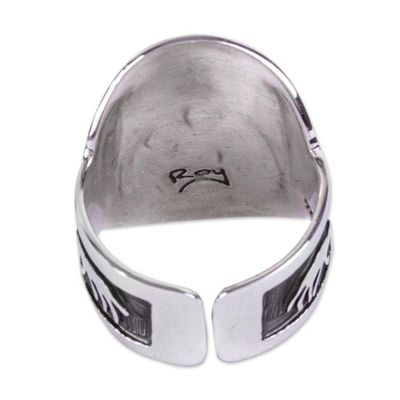 Alternate image for Wolf Motif Mens Ring Moon Wolf