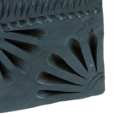 Alternate image for Mexican Handmade Barro Negro Black Ceramic Mini Flower Pot Square  Peacock