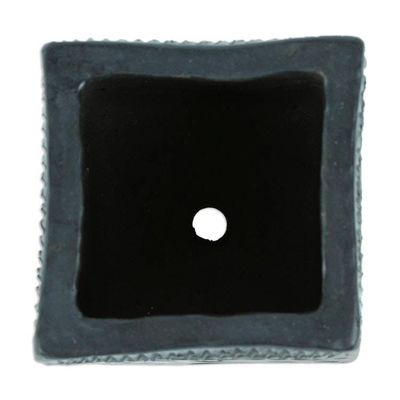 Alternate image for Mexican Handmade Barro Negro Black Ceramic Mini Flower Pot Square  Peacock