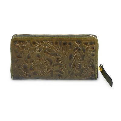 Alternate image for Green Leather Wallet with Embossed Floral and Leaf Designs Floral Pattern in Green