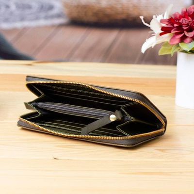 Alternate image for Green Leather Wallet with Embossed Floral and Leaf Designs Floral Pattern in Green