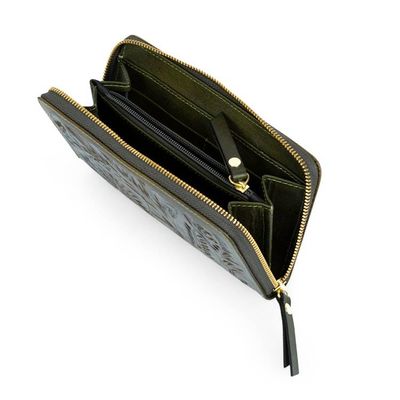 Alternate image for Green Leather Wallet with Embossed Floral and Leaf Designs Floral Pattern in Green