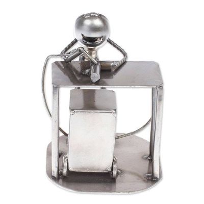 Alternate image for Upcycled Metal Auto Part Sculpture of a Welder from Mexico Concentrating Welder