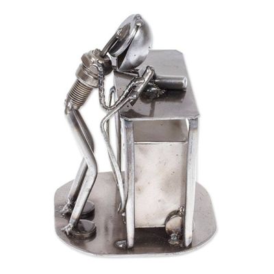 Alternate image for Upcycled Metal Auto Part Sculpture of a Welder from Mexico Concentrating Welder