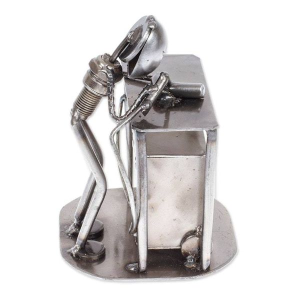 Alternate image for Upcycled Metal Auto Part Sculpture of a Welder from Mexico Concentrating Welder