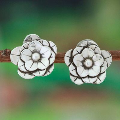 Primary image for High-Polished Floral Sterling Silver Button Earrings Divine Blossoming