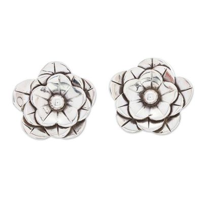 Alternate image for High-Polished Floral Sterling Silver Button Earrings Divine Blossoming