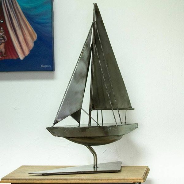 Alternate image for Rustic Yacht Sculpture from Recycled Metal Rustic Yacht