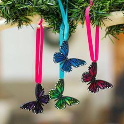 Image for Set of 4 Hand-Painted Colorful Wood Butterfly Ornaments Monarchs of Hope