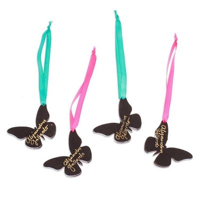 Alternate image for Set of 4 Hand-Painted Colorful Wood Butterfly Ornaments Monarchs of Hope