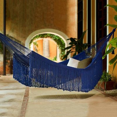 Primary image for Fringed Navy Cotton Rope Hammock Double From Mexico Yucatan Dreams