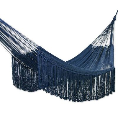 Alternate image for Fringed Navy Cotton Rope Hammock Double From Mexico Yucatan Dreams