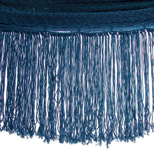 Alternate image for Fringed Navy Cotton Rope Hammock Double From Mexico Yucatan Dreams