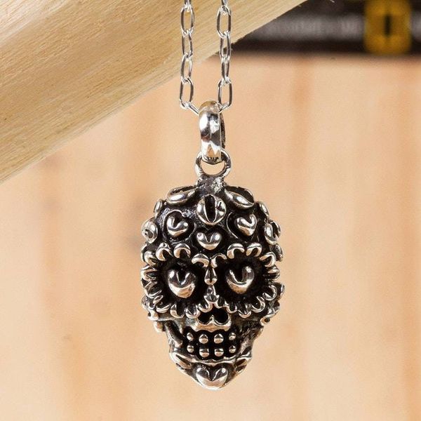 Alternate image for Skull Necklace in Taxco Sterling Silver Deadly Love
