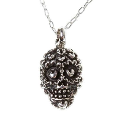 Alternate image for Skull Necklace in Taxco Sterling Silver Deadly Love