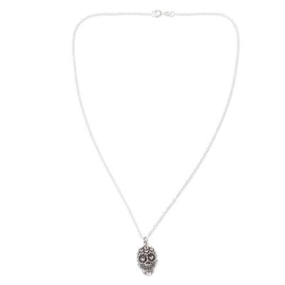 Alternate image for Skull Necklace in Taxco Sterling Silver Deadly Love
