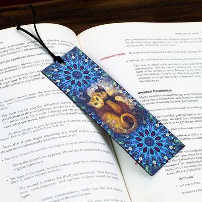Primary image for Cat-themed Blue Decoupage Bookmark with Cord from Mexico Two Cats