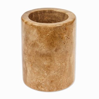 Alternate image for Artisan-Made Hand-Carved Natural Brown Marble Pencil Holder Professional Marble