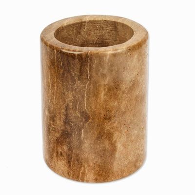 Alternate image for Artisan-Made Hand-Carved Natural Brown Marble Pencil Holder Professional Marble