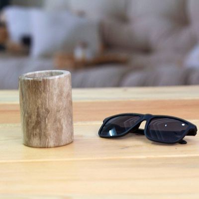 Alternate image for Artisan-Made Hand-Carved Natural Brown Marble Pencil Holder Professional Marble