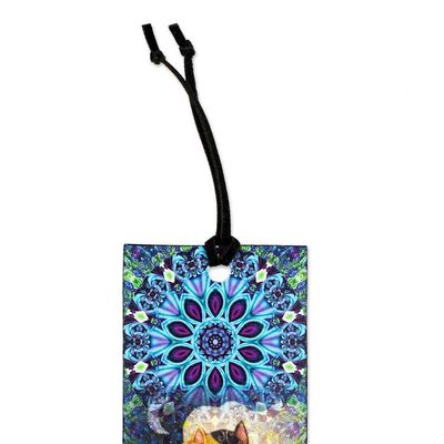 Alternate image for Cat-themed Blue Decoupage Bookmark with Cord from Mexico Two Cats
