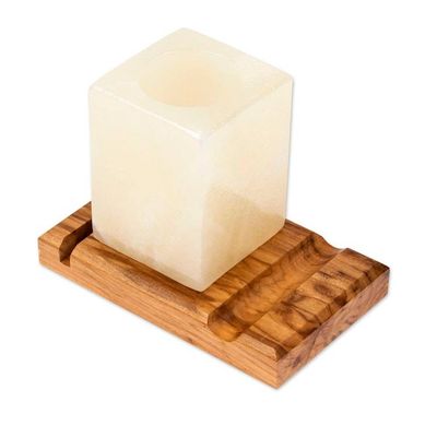 Alternate image for Marble Wood Pencil Holder with Slots for Phone and Cards All in Place