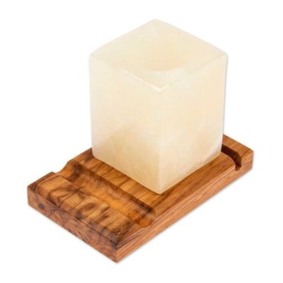 Alternate image for Marble Wood Pencil Holder with Slots for Phone and Cards All in Place