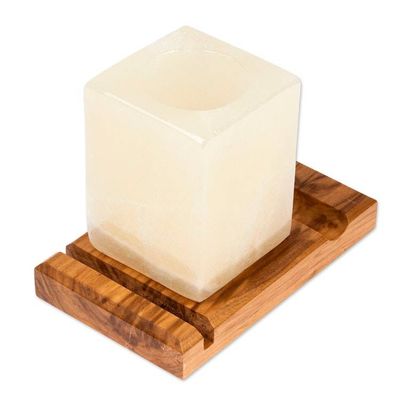 Alternate image for Marble Wood Pencil Holder with Slots for Phone and Cards All in Place