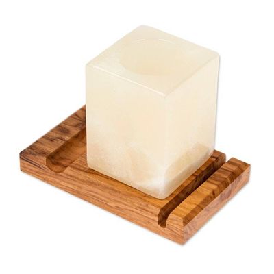 Alternate image for Marble Wood Pencil Holder with Slots for Phone and Cards All in Place