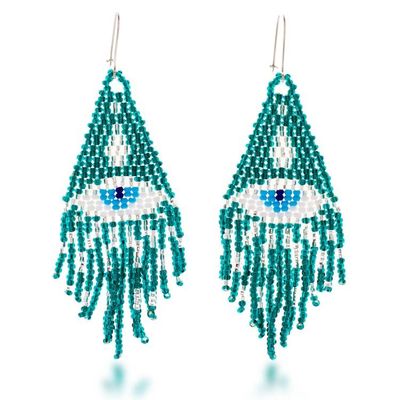 Alternate image for Protection Turkish Eye Teal Glass Beaded Waterfall Earrings Teal Turkish Eye