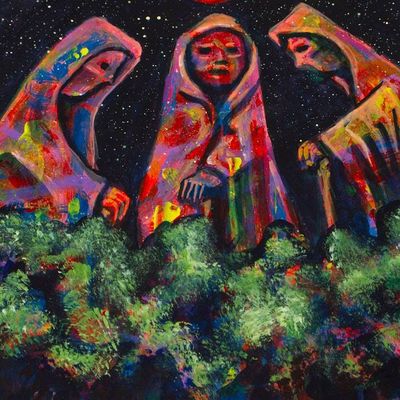 Alternate image for Impressionist Inspirational Acrylic on Paper Gicle Print Secret Meeting