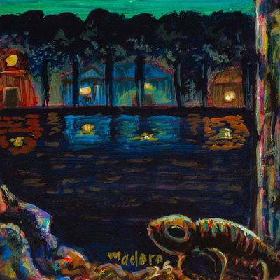 Alternate image for Stretched Gicle Acrylic on Paper Print of Nocturnal Scene Nocturnal Animal