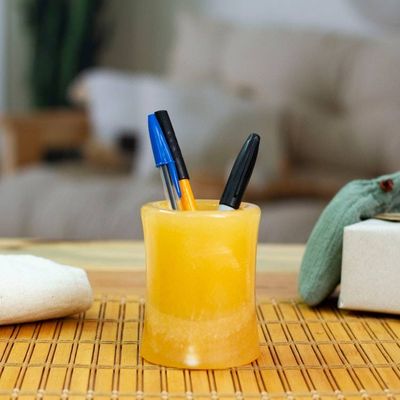 Primary image for Modern Tropical-Inspired Carved Pineapple Onyx Pencil Holder Pineapple Works