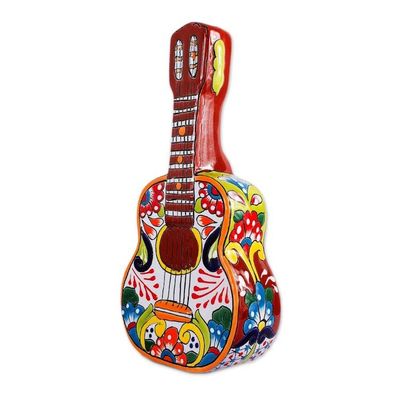 Alternate image for Talavera-Style Ceramic Guitar Sculpture from Mexico Talavera Guitar