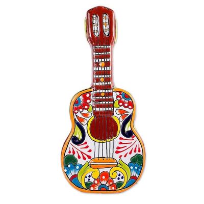 Alternate image for Talavera-Style Ceramic Guitar Sculpture from Mexico Talavera Guitar