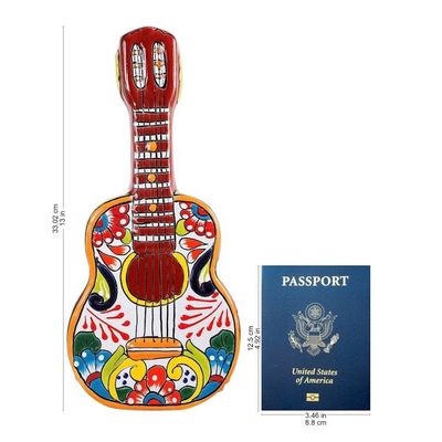 Alternate image for Talavera-Style Ceramic Guitar Sculpture from Mexico Talavera Guitar