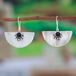 Image for Modern Taxco 925 Silver Dangle Earrings with Obsidian Stone Exquisite Shapes