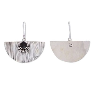 Alternate image for Modern Taxco 925 Silver Dangle Earrings with Obsidian Stone Exquisite Shapes