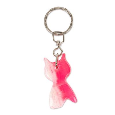 Alternate image for Whimsical Hand-Carved Cat-Shaped Onyx Keychain in Pink Hues Feline Pink