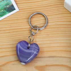 Image for Hand-Carved Romantic Onyx Heart Keychain in Purple Hues Lovely in Purple