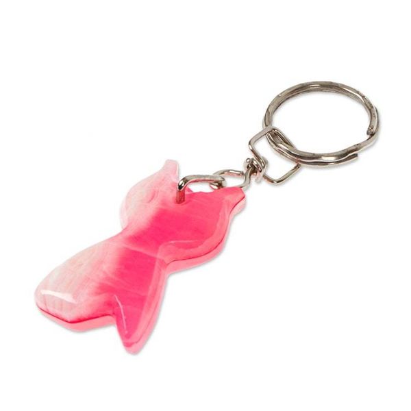 Alternate image for Whimsical Hand-Carved Cat-Shaped Onyx Keychain in Pink Hues Feline Pink