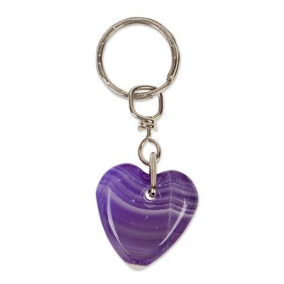 Alternate image for Hand-Carved Romantic Onyx Heart Keychain in Purple Hues Lovely in Purple