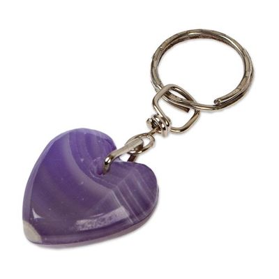 Alternate image for Hand-Carved Romantic Onyx Heart Keychain in Purple Hues Lovely in Purple