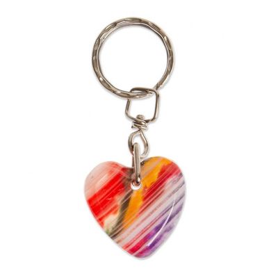 Alternate image for Carved Natural Onyx Heart-Shaped Keychain in Multicolor Hues Lovely Everyday