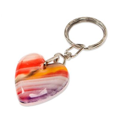Alternate image for Carved Natural Onyx Heart-Shaped Keychain in Multicolor Hues Lovely Everyday
