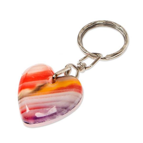 Alternate image for Carved Natural Onyx Heart-Shaped Keychain in Multicolor Hues Lovely Everyday